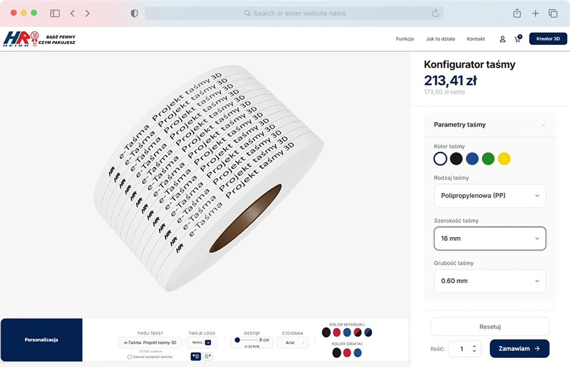 eTaśma konfigurator taśm 3d